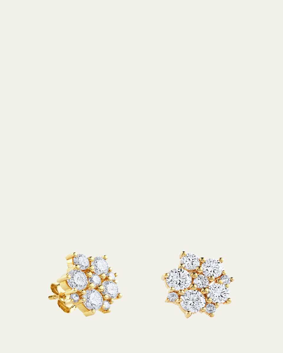 14K Yellow Gold Cocktail Disco Diamond Stud Earrings